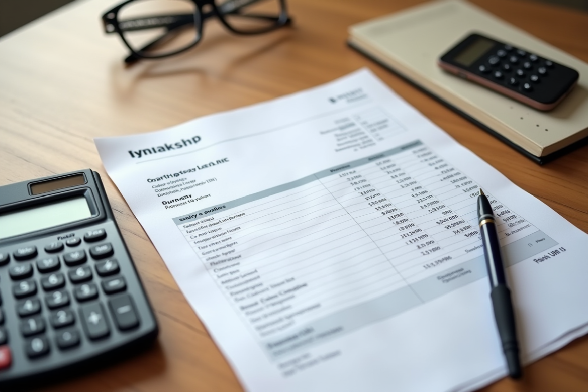 Bulletin de salaire ouvert sur un bureau moderne avec calculatrice