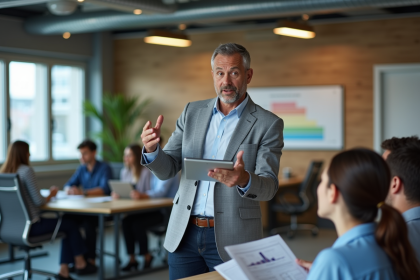 Consultant énergie en réunion dans un bureau moderne