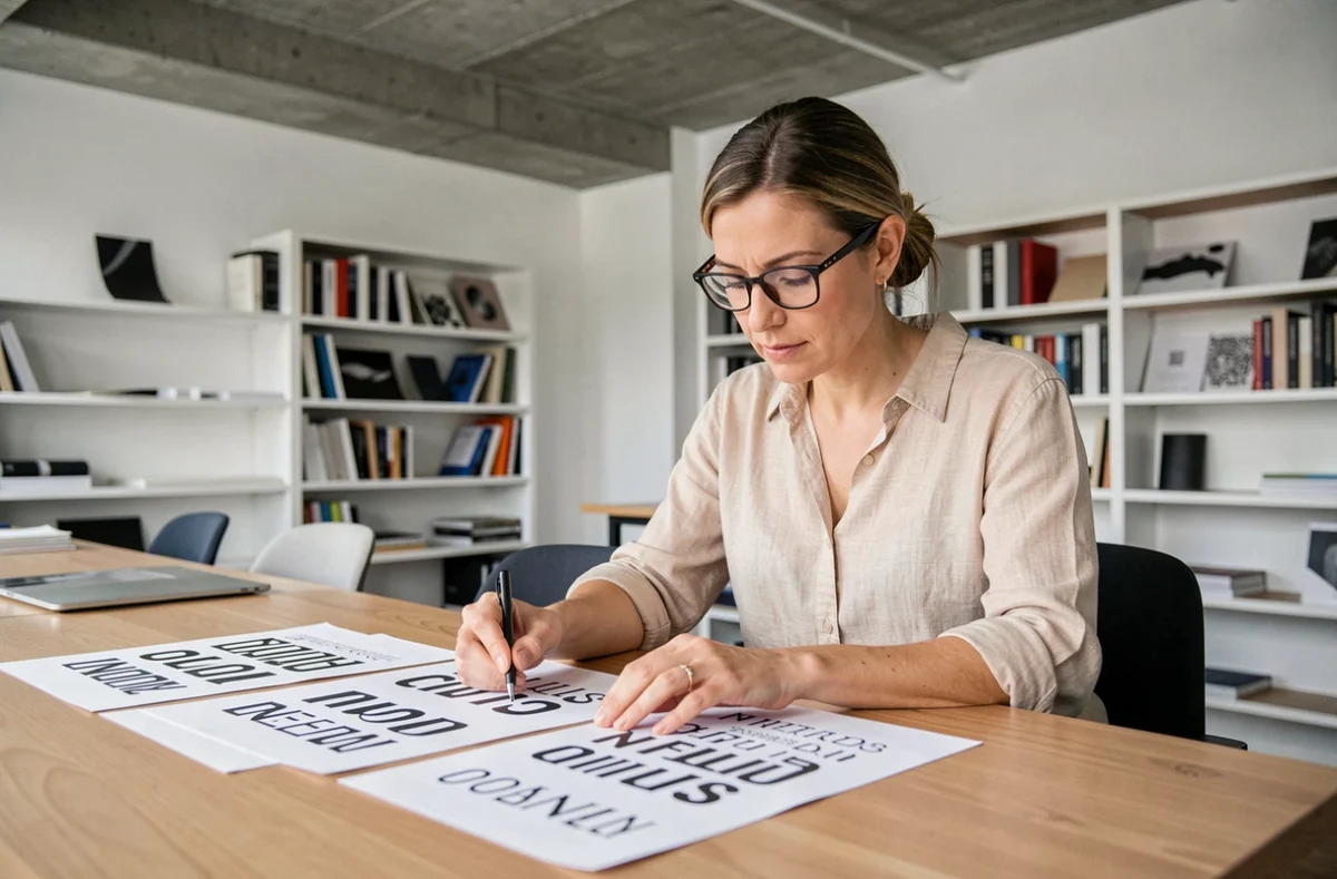 Designer analysant des échantillons de typographies imprimées pour évaluer la lisibilité des polices d'écriture