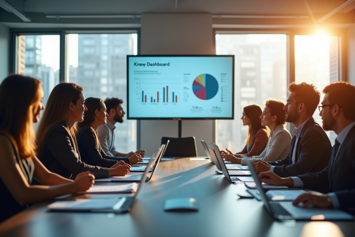Groupe de professionnels en brainstorming dans un bureau lumineux