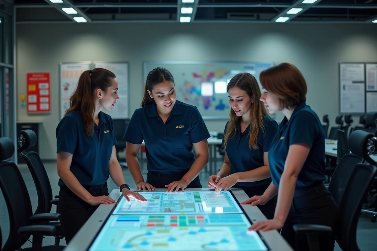 Equipe de dispatchers autour d’un écran interactif Iris SDIS 02