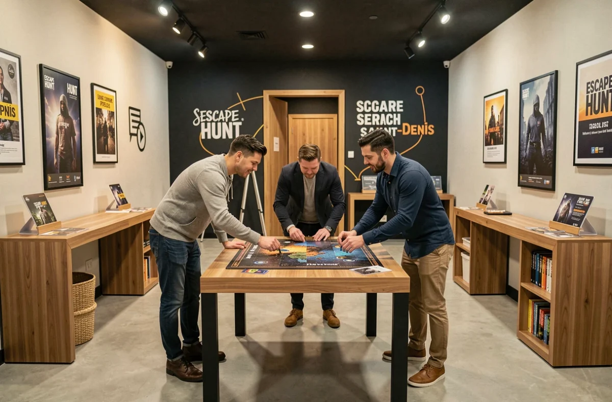 Groupe de joueurs dans une salle calibrée de l'Escape Hunt à Saint-Denis
