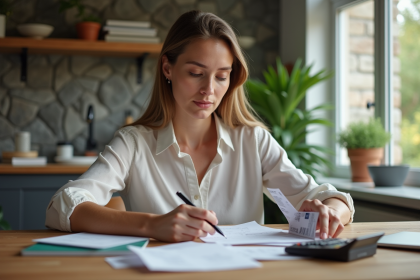 Femme en train d'organiser ses factures de credit