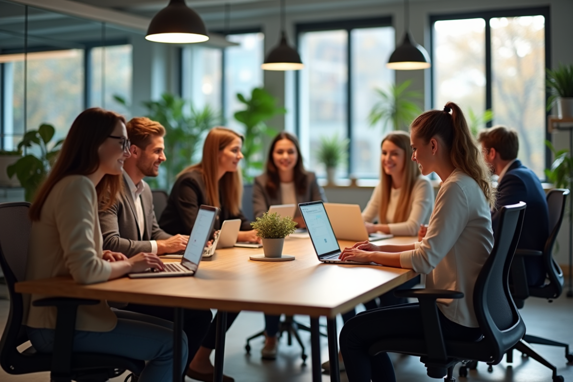 Groupe de jeunes professionnels collaborant dans un bureau moderne
