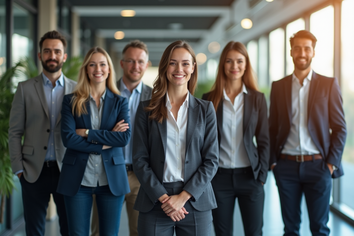 Groupe de professionnels dans un bureau moderne lumineux