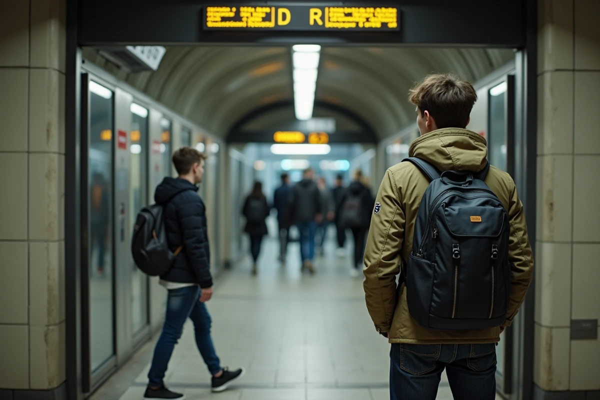 Jeune homme dans le metro parisien sur le quai