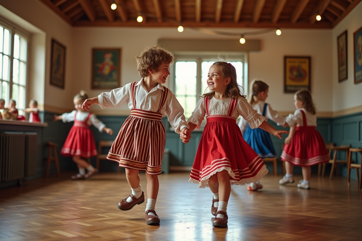 Jeunes enfants dansant en costume breton lors d une fête folklorique