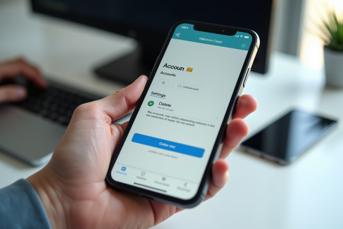 Main tenant un smartphone avec l'option supprimer compte Leboncoin