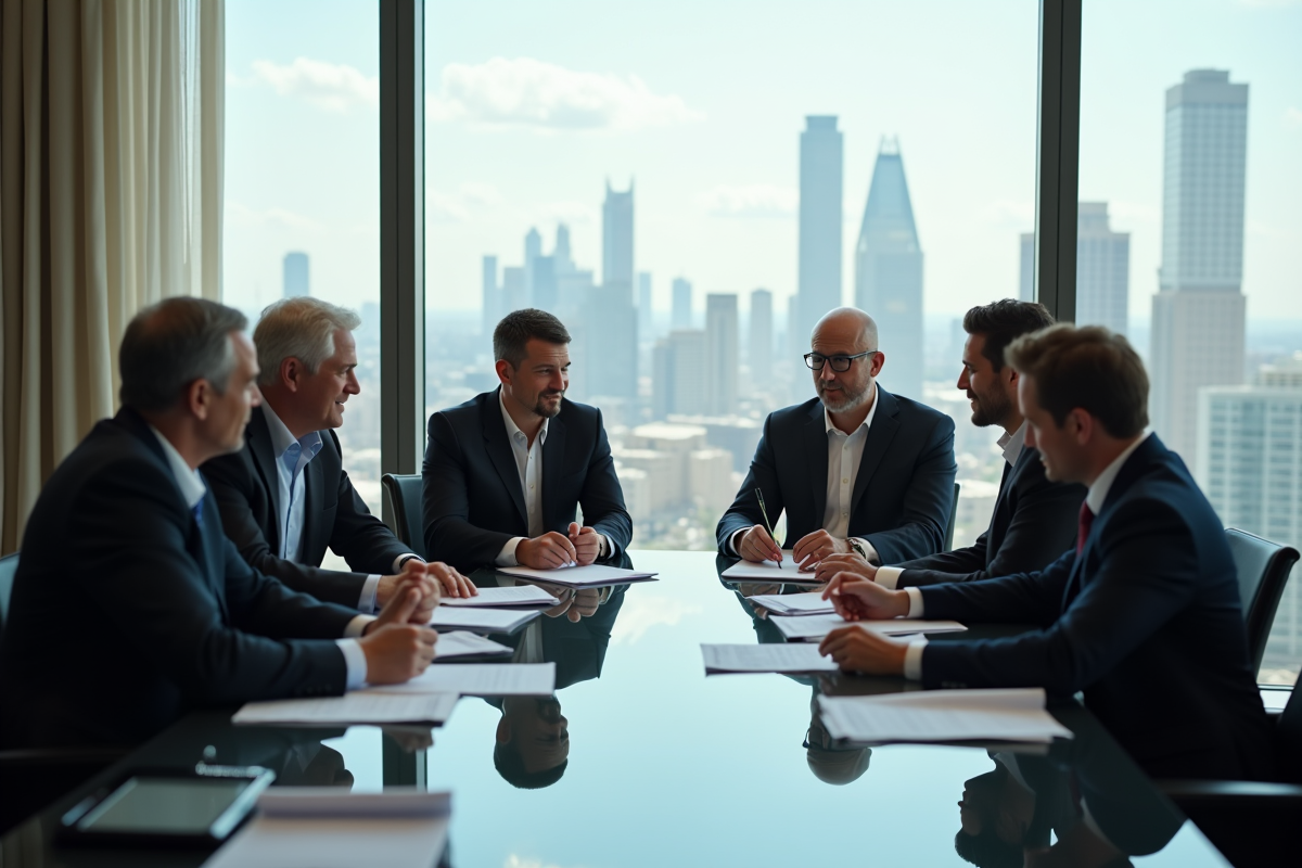 Groupe de dirigeants de mode discutant dans un bureau moderne