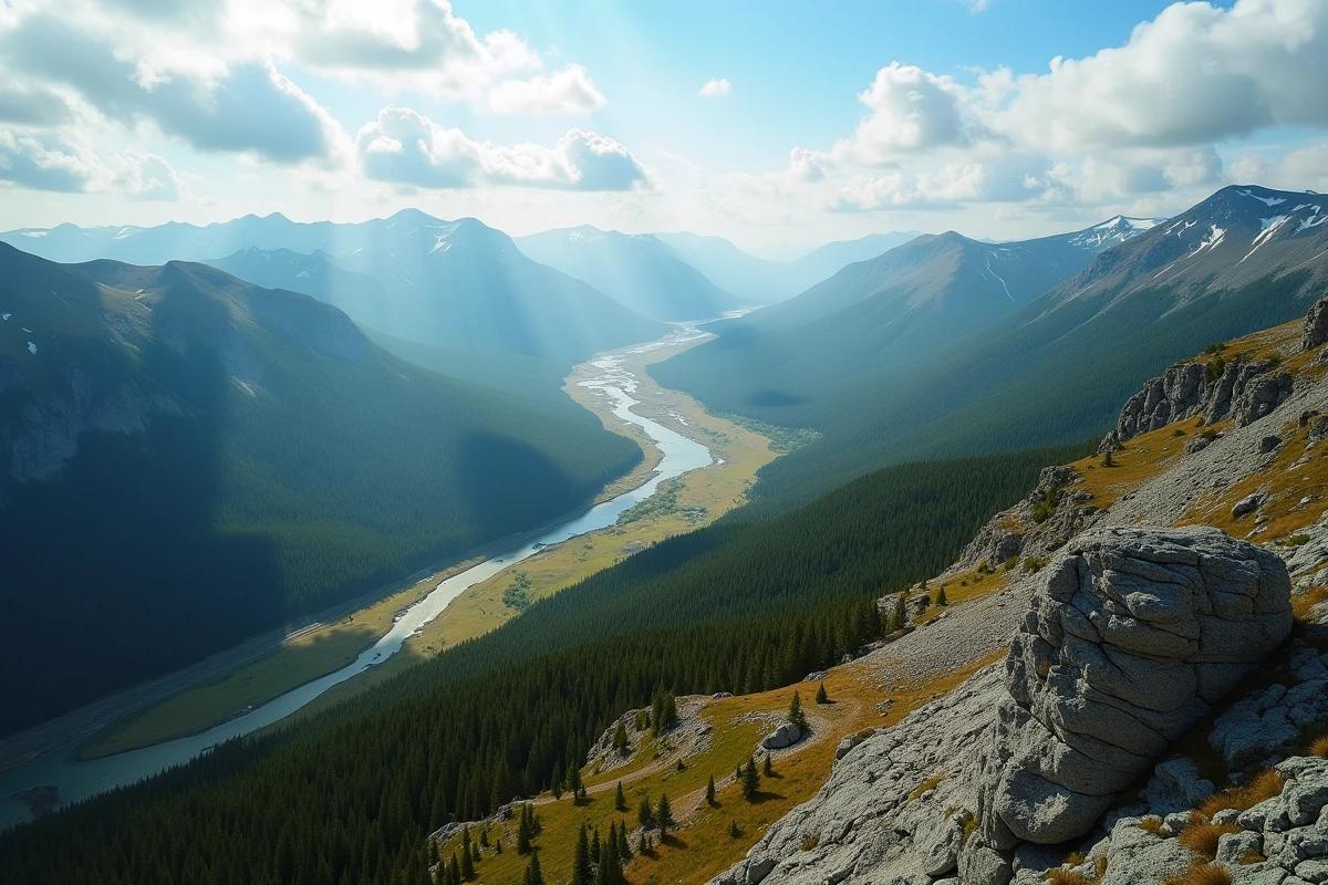 Vue aérienne des monts Oural à la frontière entre l'Europe et l'Asie illustrant la diversité géographique et climatique de la Russie